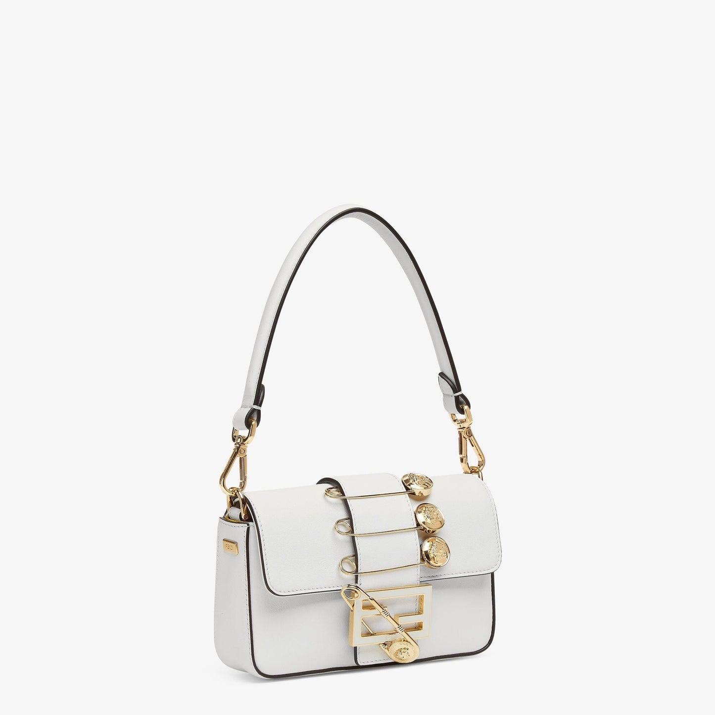 Luxury FendiLuxury FendiFENDACE BROOCH MINI 20 BAGUETTE BAG IN WHITE CALFSKIN