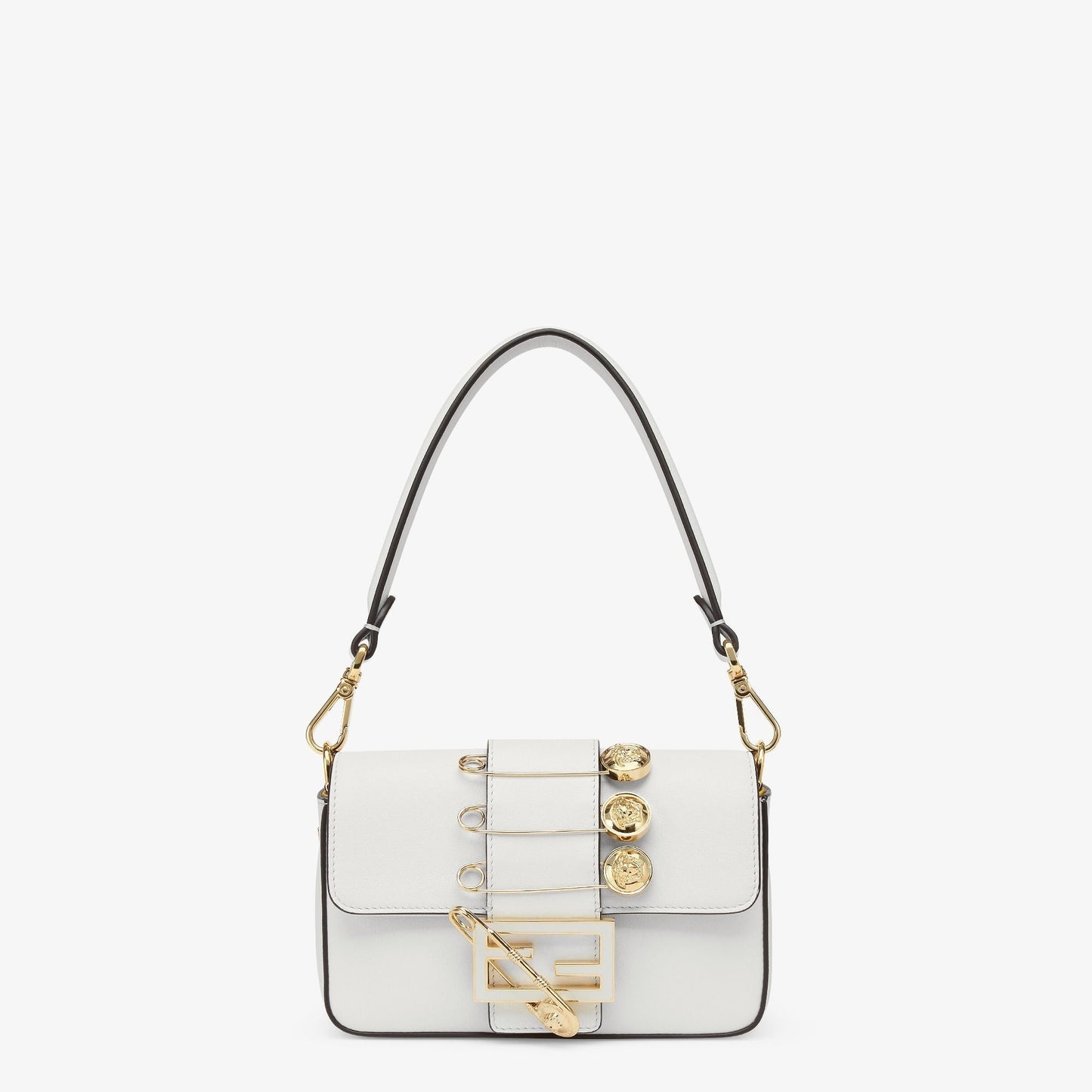 Luxury FendiLuxury FendiFENDACE BROOCH MINI 20 BAGUETTE BAG IN WHITE CALFSKIN