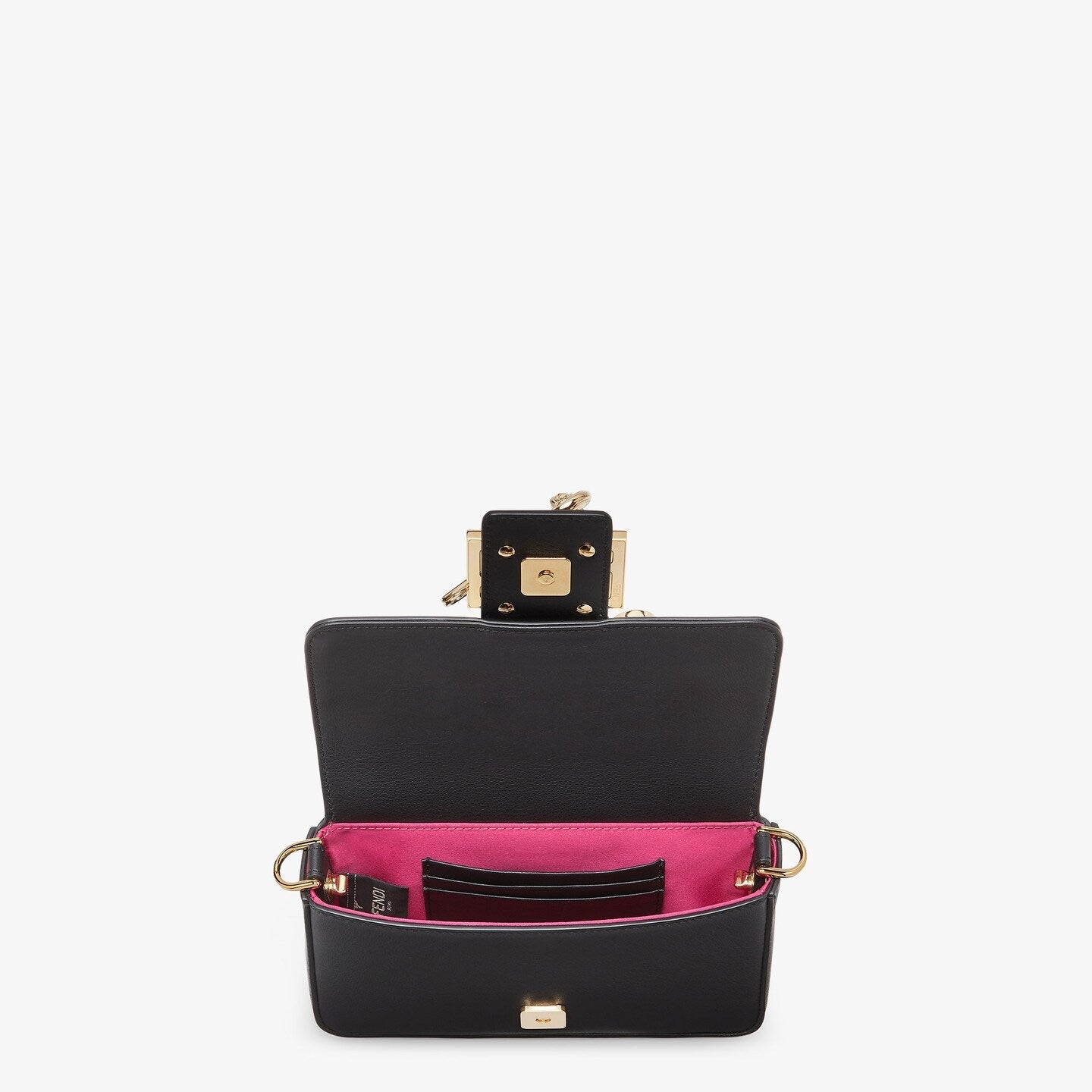 Luxury FendiLuxury FendiFENDACE BROOCH MINI 20 BAGUETTE BAG IN BLACK CALFSKIN