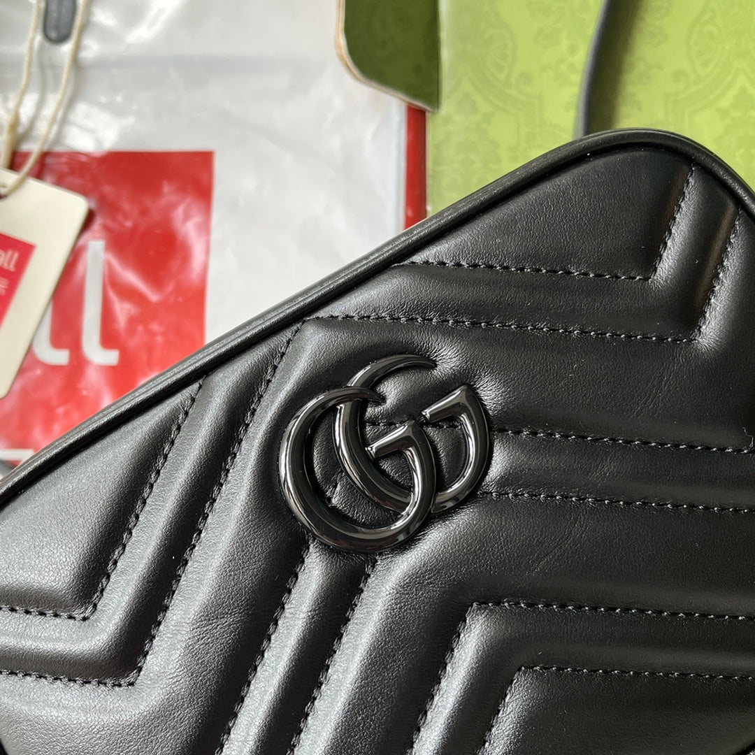 Luxury Gucci gg marmont mini 18cm zip top all black calfskin