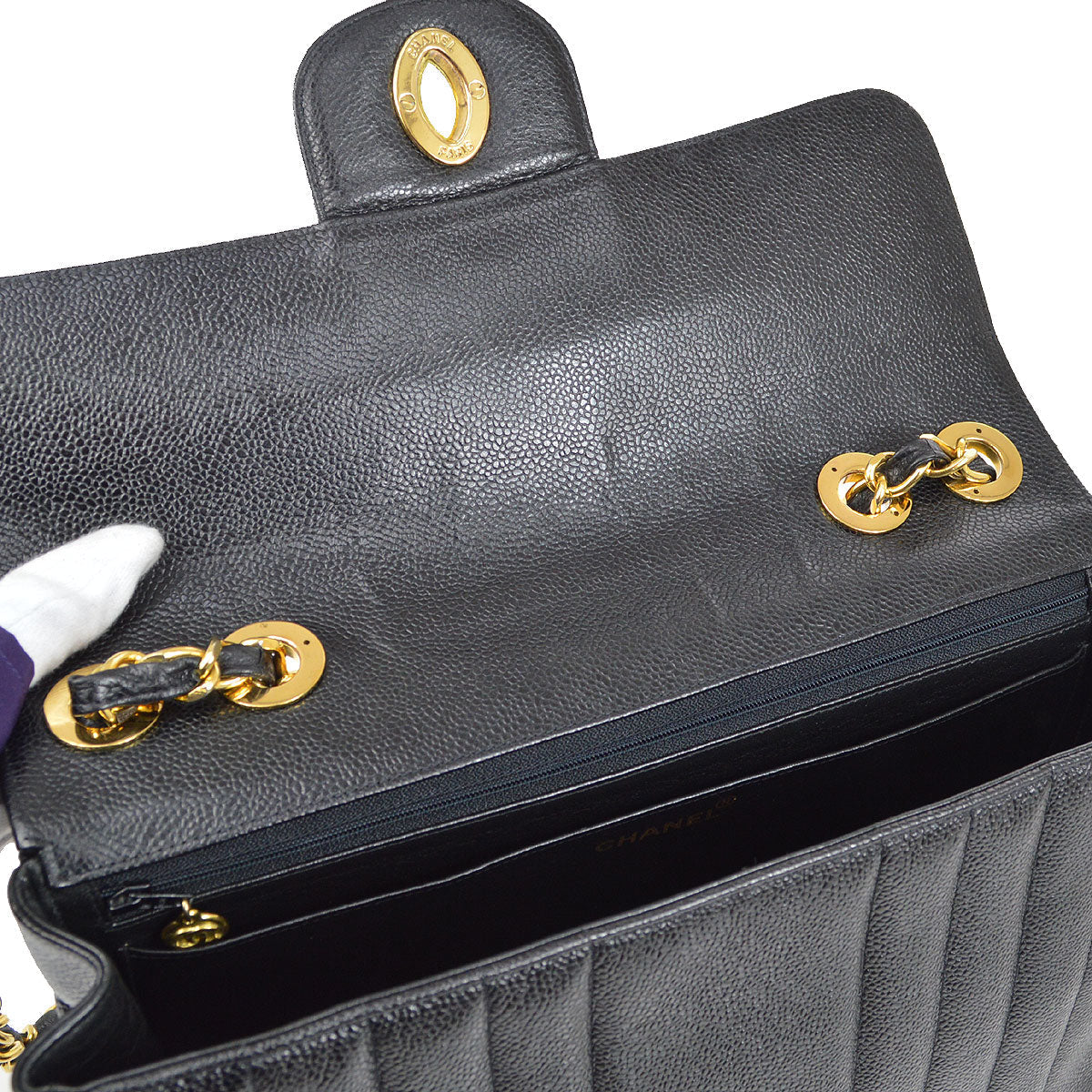CHANEL 1994-1996 Black Caviar Vertical Classic Flap Jumbo 73576