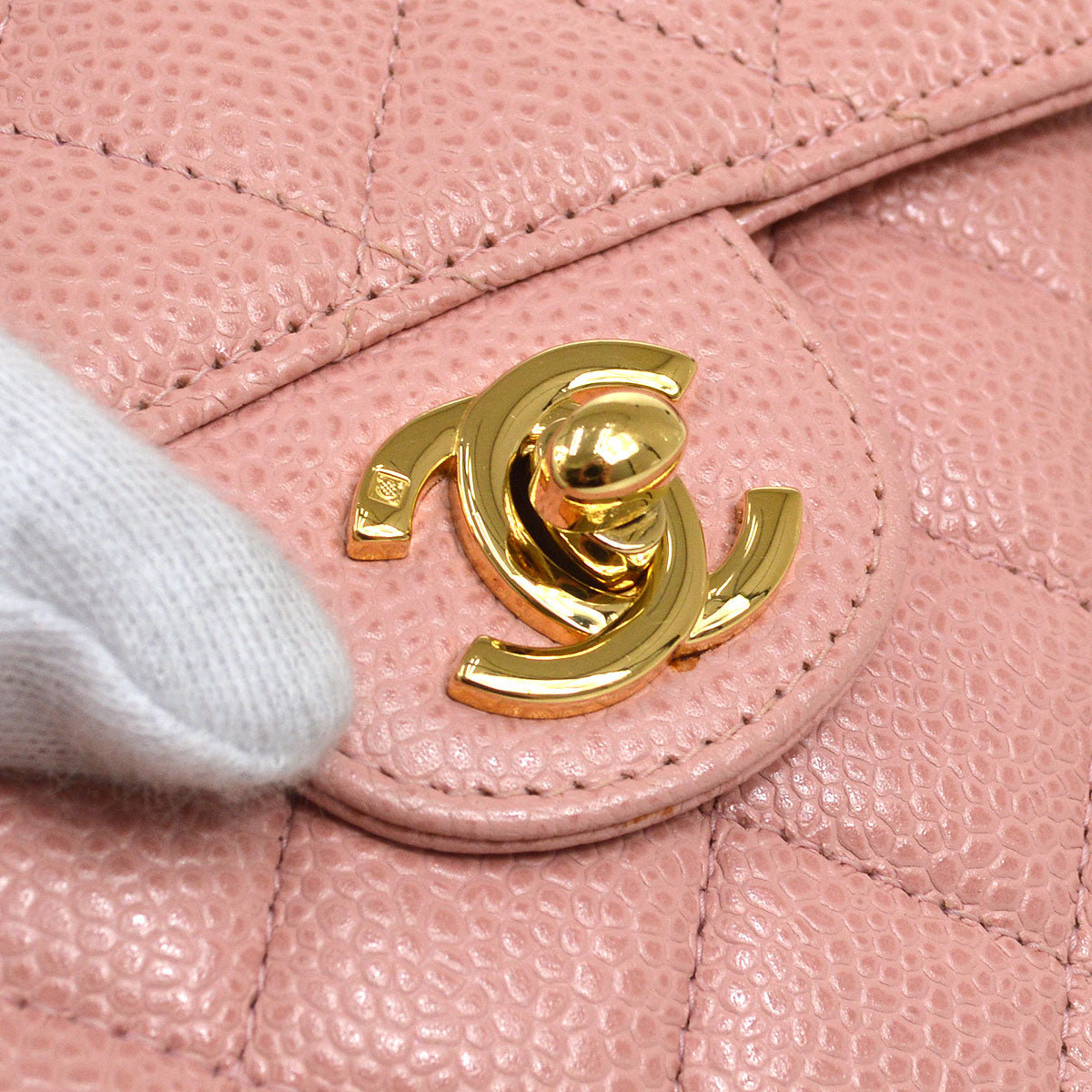 CHANEL★ 2003-2004 Classic Square Flap 17 Pink Caviar 73586