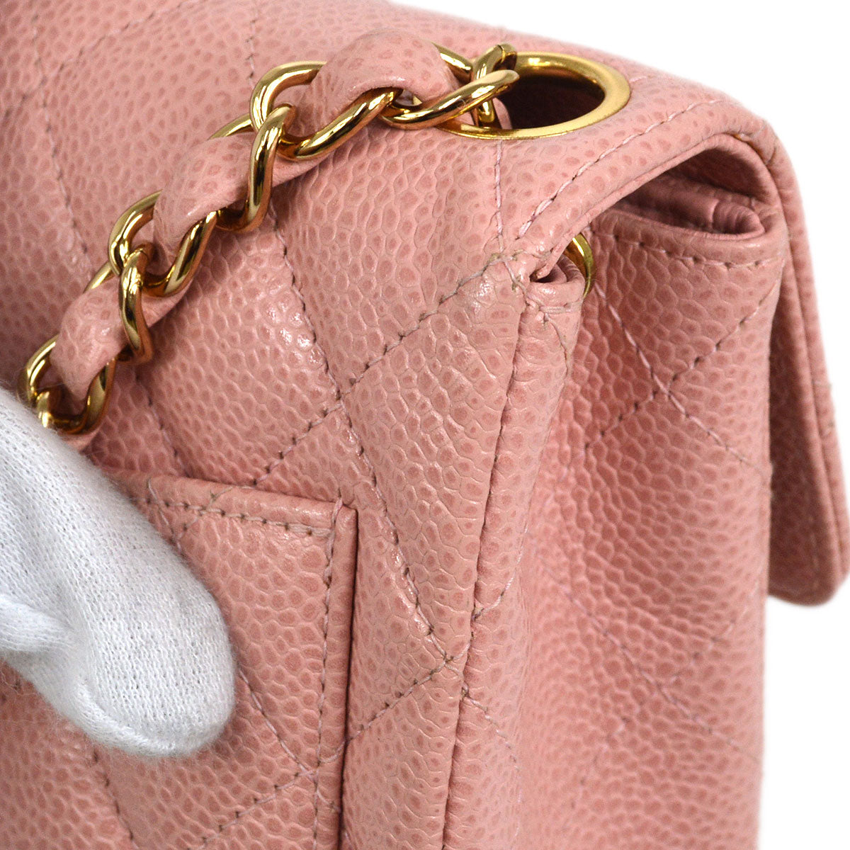 CHANEL★ 2003-2004 Classic Square Flap 17 Pink Caviar 73586