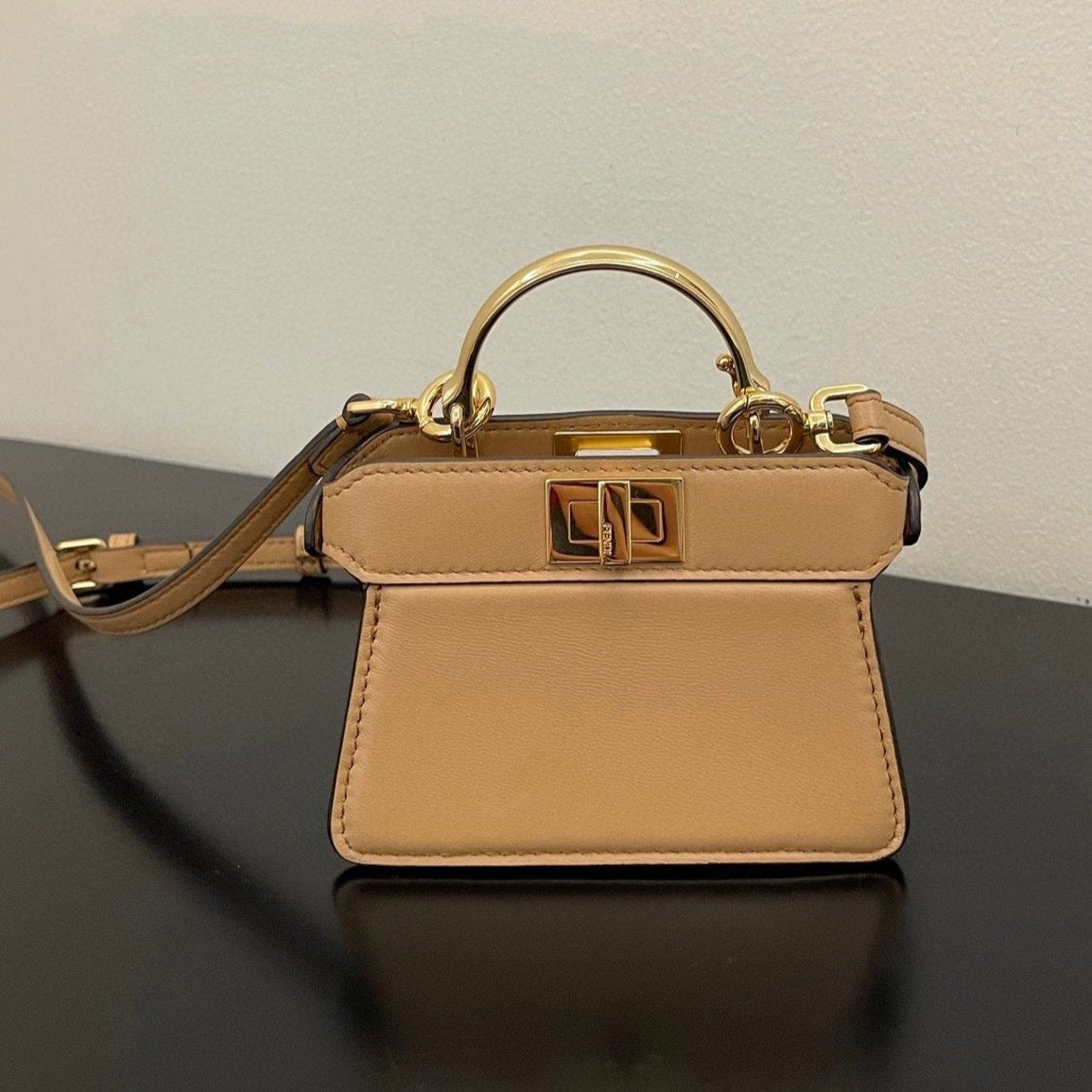 Luxury FendiLuxury FendiPEEKABOO ISEEU MICRO 12 BAG IN COPPER BROWN CALFSKIN WITH GOLD HARDWARE