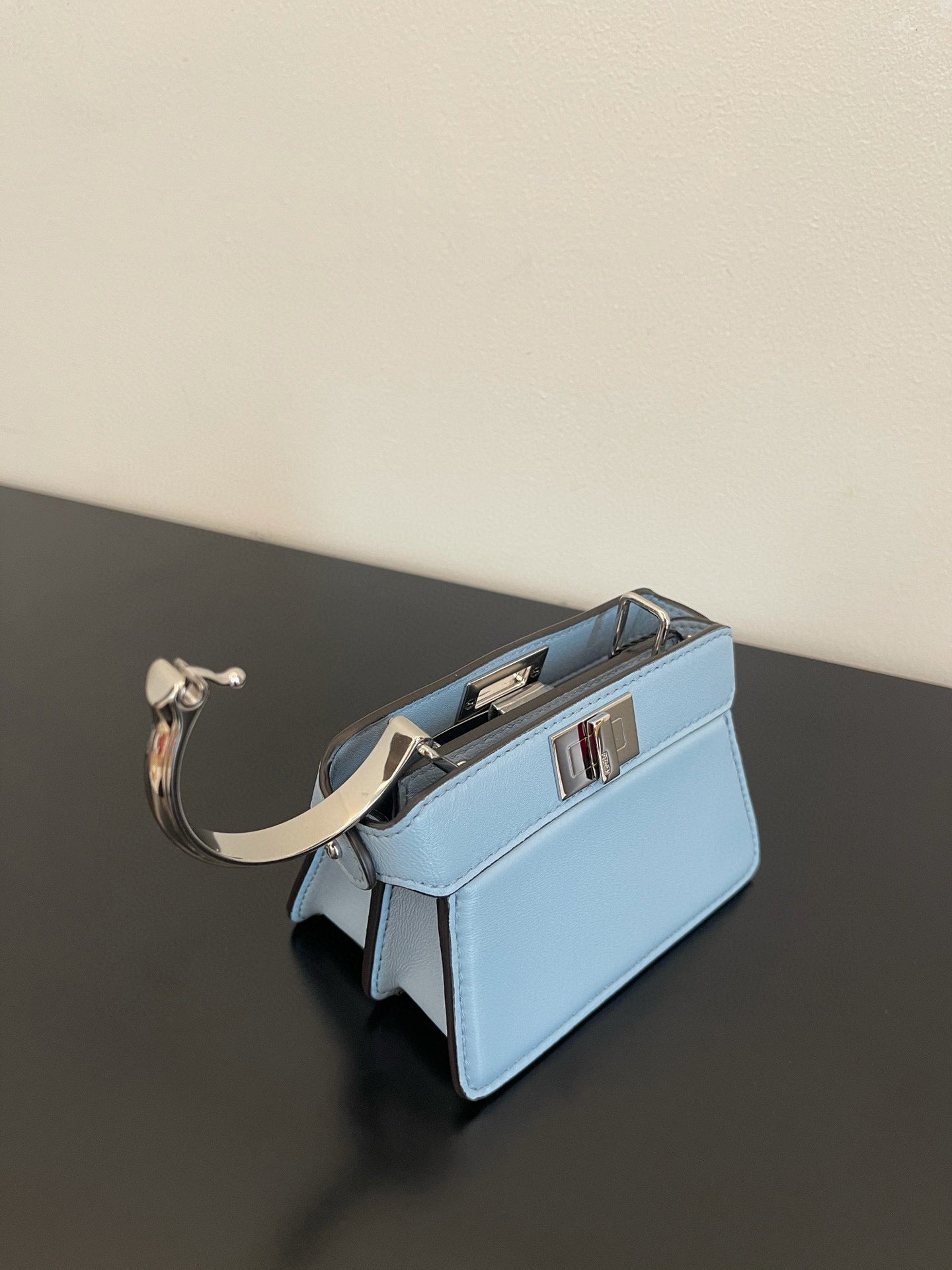 Luxury FendiLuxury FendiPEEKABOO ISEEU MICRO 12 BAG IN LIGHT BLUE CALFSKIN WITH GOLD HARDWARE