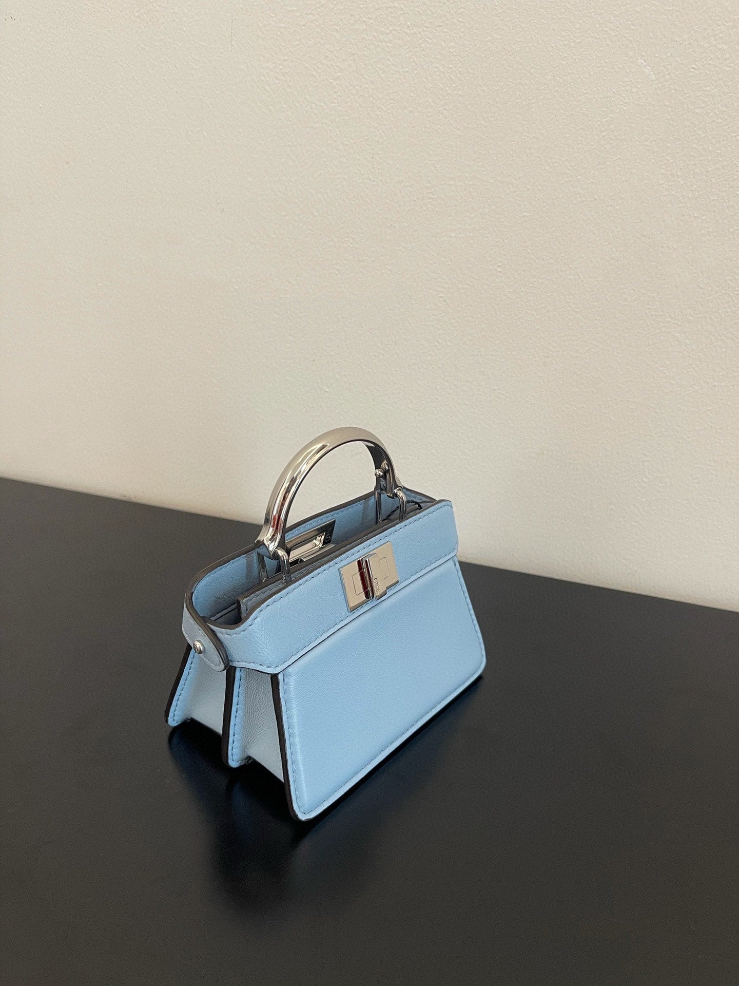 Luxury FendiLuxury FendiPEEKABOO ISEEU MICRO 12 BAG IN LIGHT BLUE CALFSKIN WITH GOLD HARDWARE