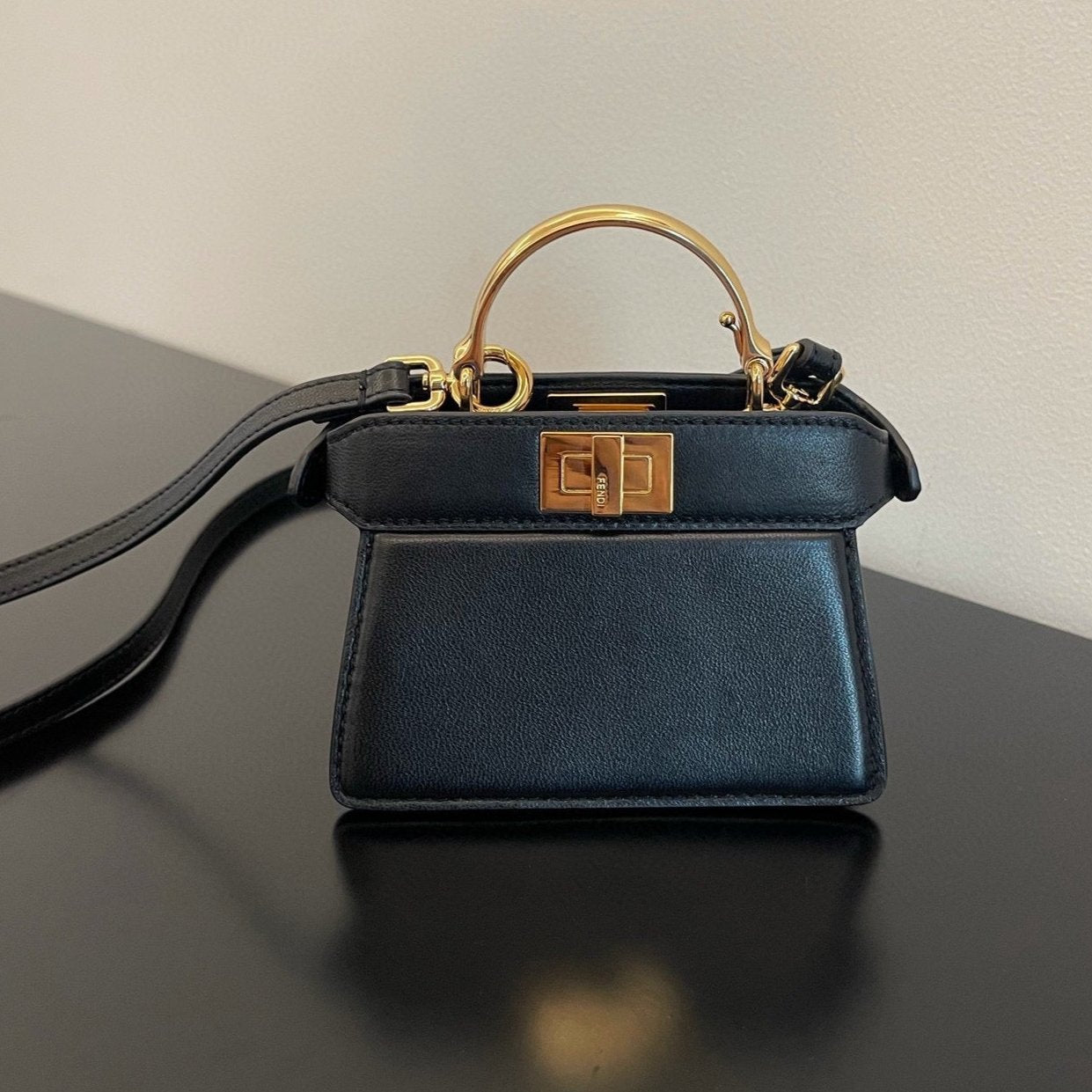 Luxury FendiLuxury FendiPEEKABOO ISEEU MICRO 12 BAG IN BLACK CALFSKIN WITH GOLD HARDWARE