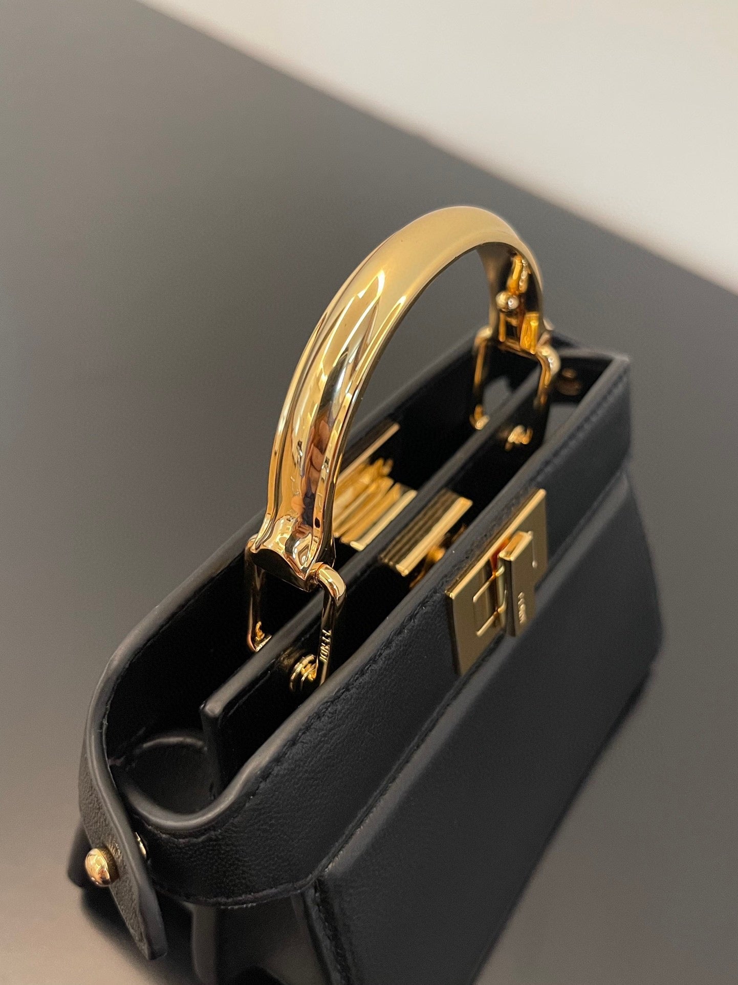 Luxury FendiLuxury FendiPEEKABOO ISEEU MICRO 12 BAG IN BLACK CALFSKIN WITH GOLD HARDWARE