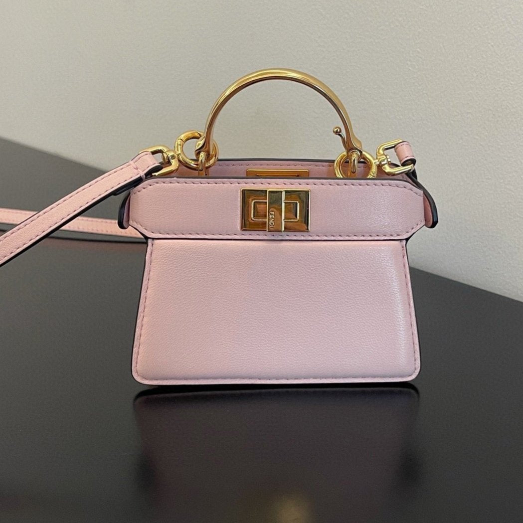 Luxury FendiLuxury FendiPEEKABOO ISEEU MICRO 12 BAG IN LIGHT PINK CALFSKIN WITH GOLD HARDWARE