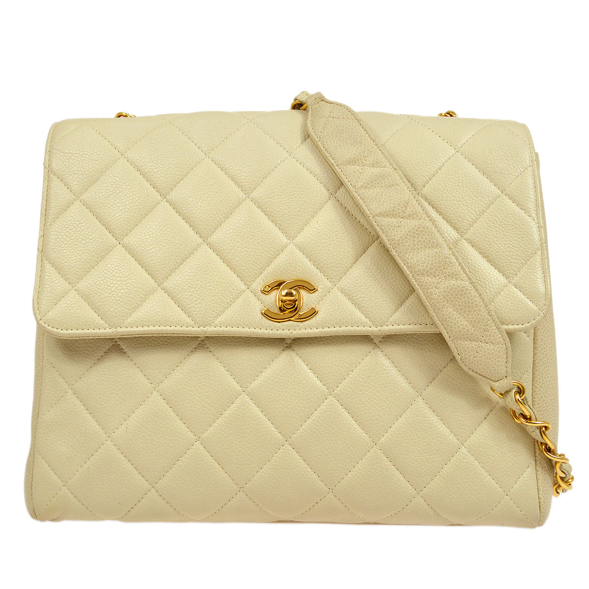 CHANEL 1996 Ivory Caviar Straight Flap Large 63585