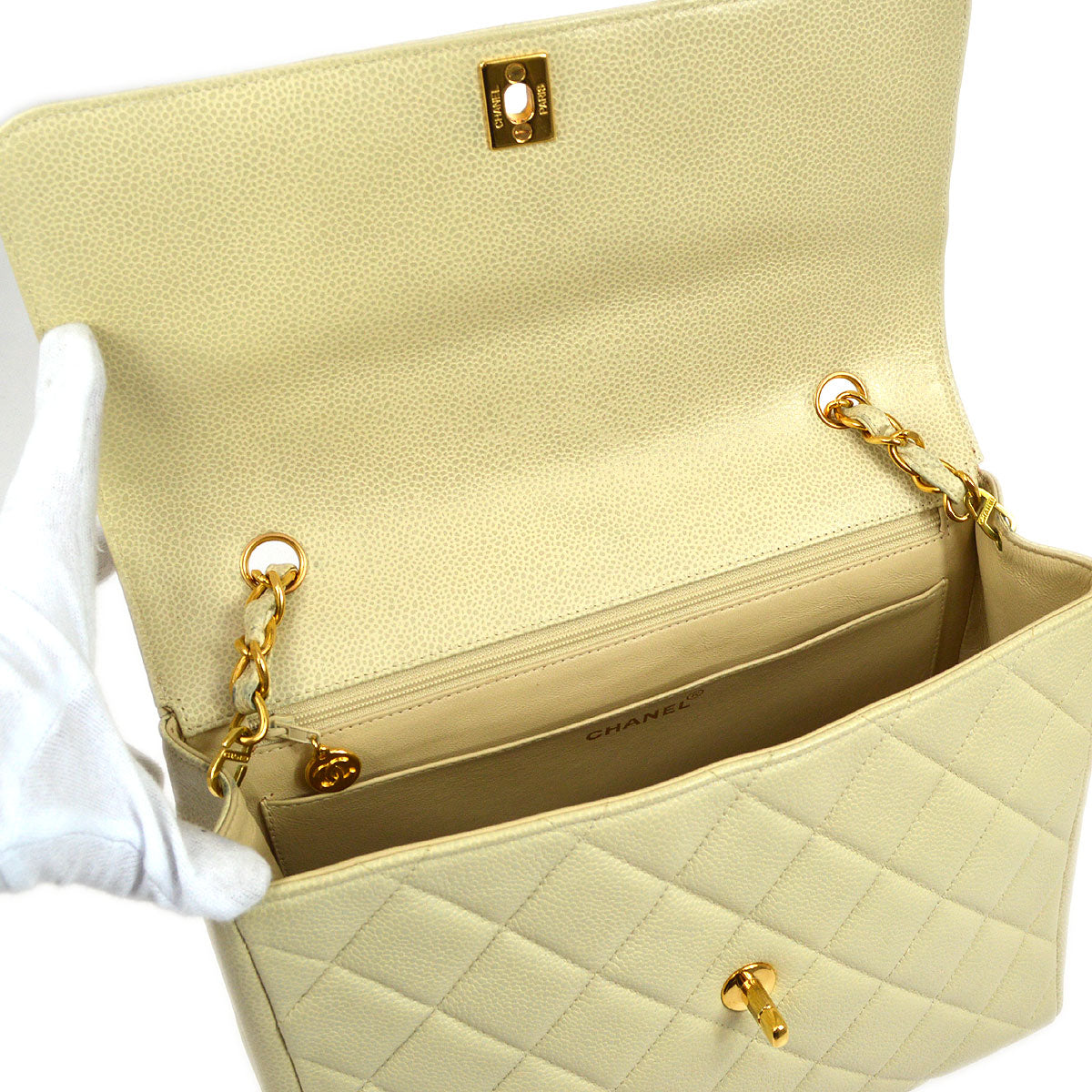 CHANEL 1996 Ivory Caviar Straight Flap Large 63585