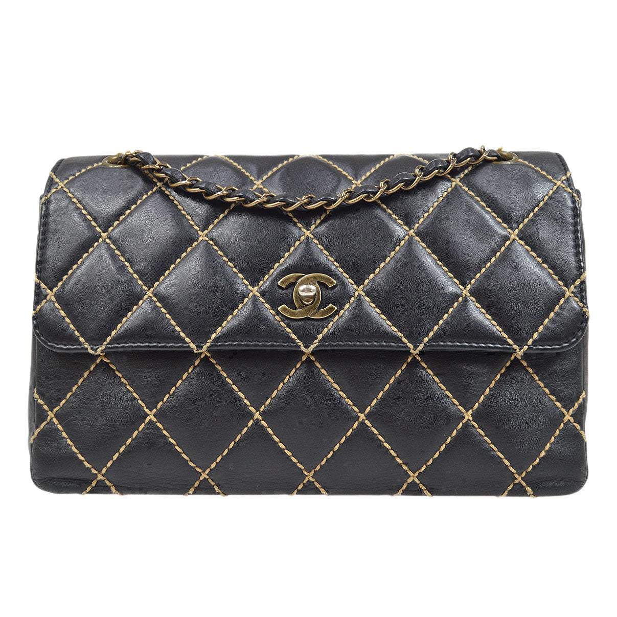 CHANEL 2000-2001 Gunmetal Hardware Wild Stitch Straight Flap Large 93844