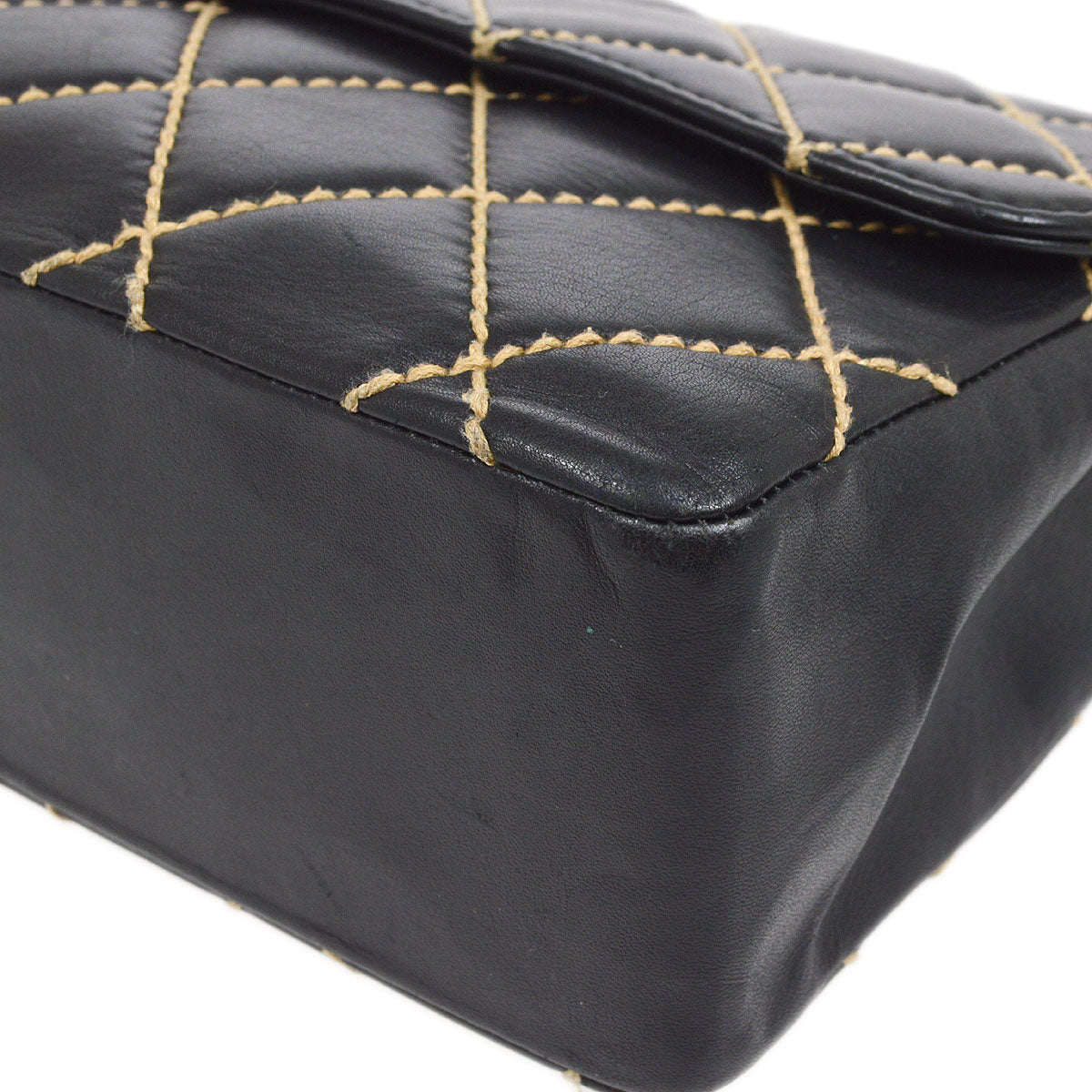 CHANEL 2000-2001 Gunmetal Hardware Wild Stitch Straight Flap Large 93844