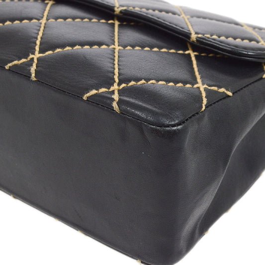 CHANEL 2000-2001 Gunmetal Hardware Wild Stitch Straight Flap Large 93844