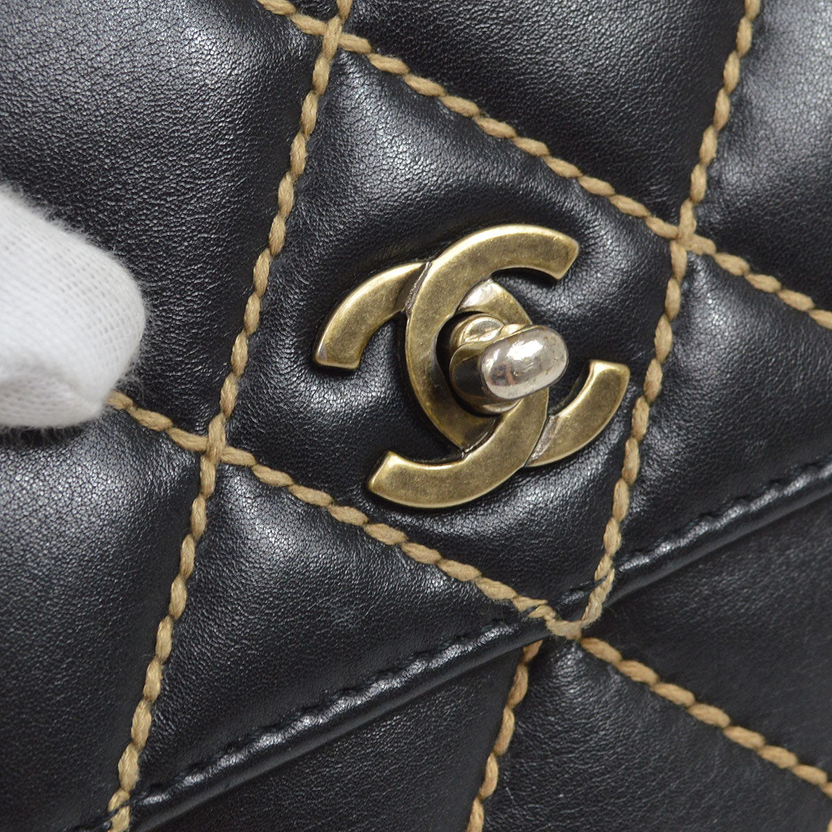 CHANEL 2000-2001 Gunmetal Hardware Wild Stitch Straight Flap Large 93844