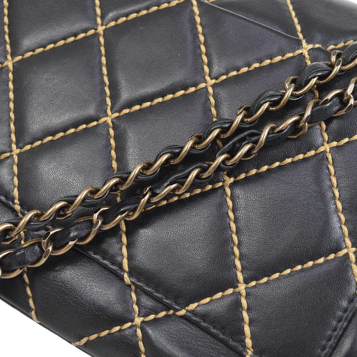 CHANEL 2000-2001 Gunmetal Hardware Wild Stitch Straight Flap Large 93844