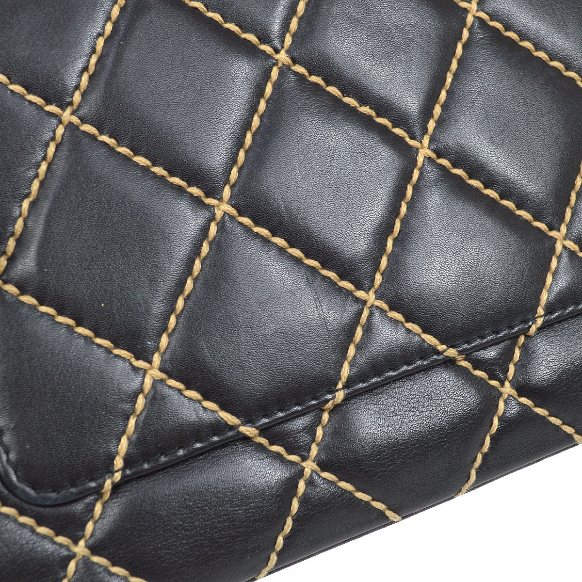 CHANEL 2000-2001 Gunmetal Hardware Wild Stitch Straight Flap Large 93844