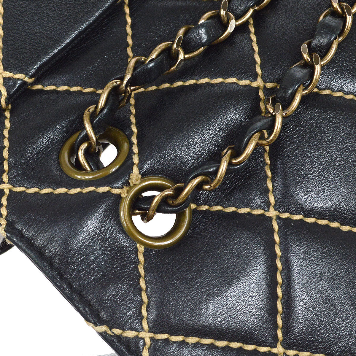 CHANEL 2000-2001 Gunmetal Hardware Wild Stitch Straight Flap Large 93844