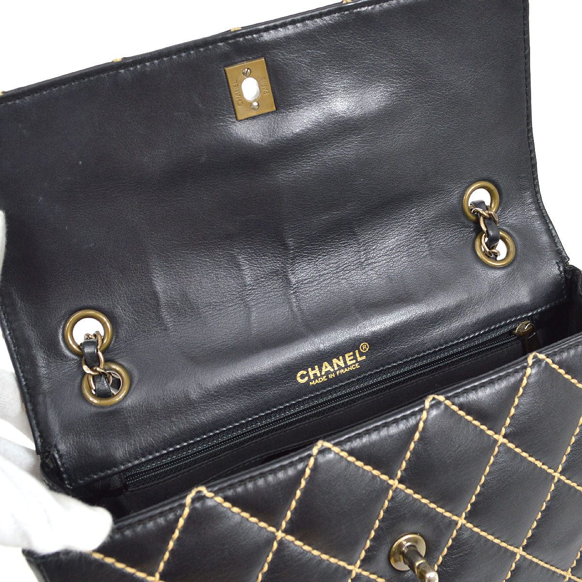 CHANEL 2000-2001 Gunmetal Hardware Wild Stitch Straight Flap Large 93844