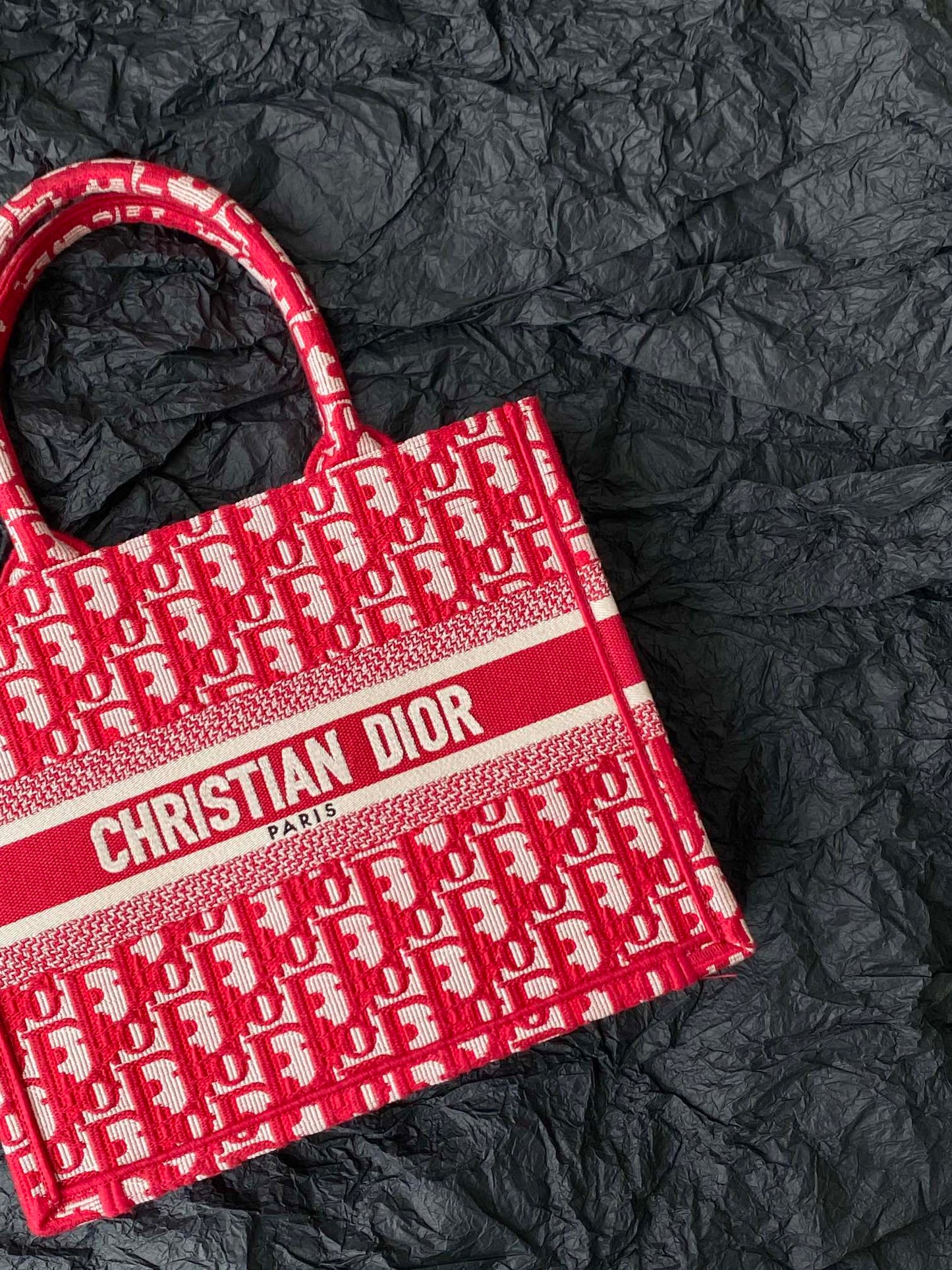 Luxury DiorSmall Book Tote 26.5cm Red Retro Style D Letter Embroidery