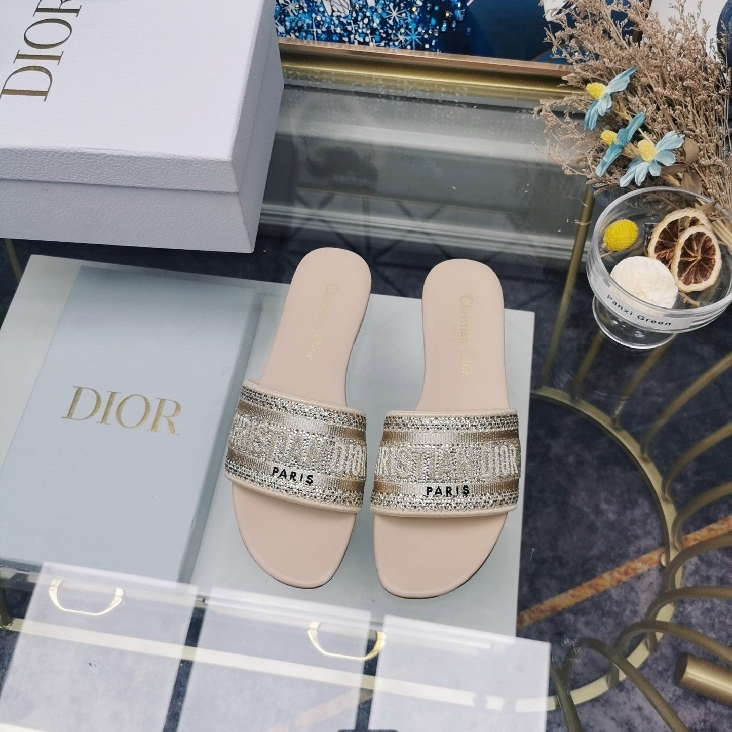 Luxury DiorMule Dway Slide 10mm Multi-motifs Style 22