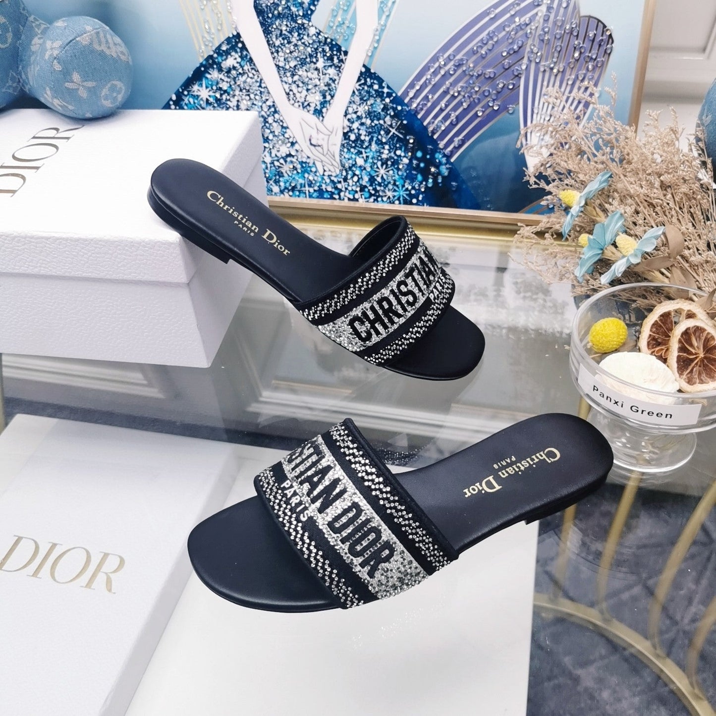 Luxury DiorMule Dway Slide 10mm Multi-motifs Style 19