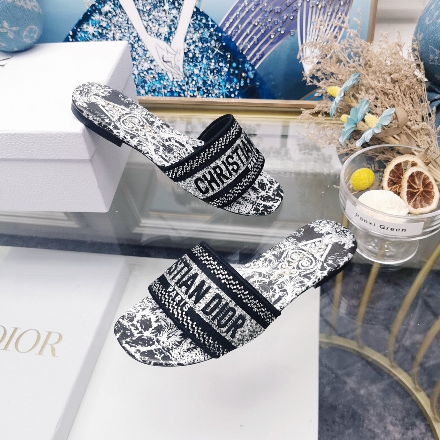 Luxury DiorMule Dway Slide 10mm Multi-motifs Style 17