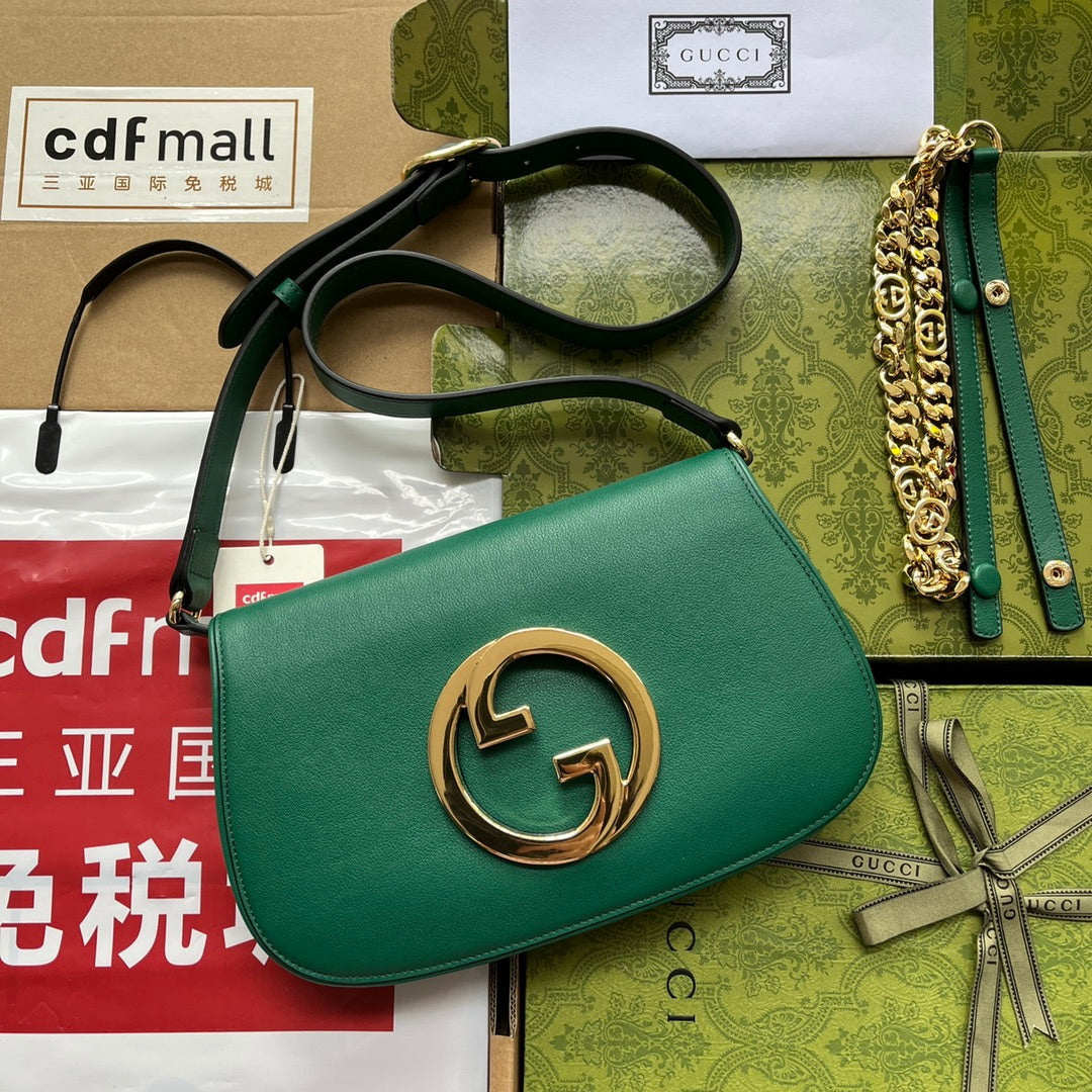 Luxury Gucci BLONDIE SHOULDER BAG 28 IN CASTLETON GREEN LAMBSKIN GOLD HARDWARE