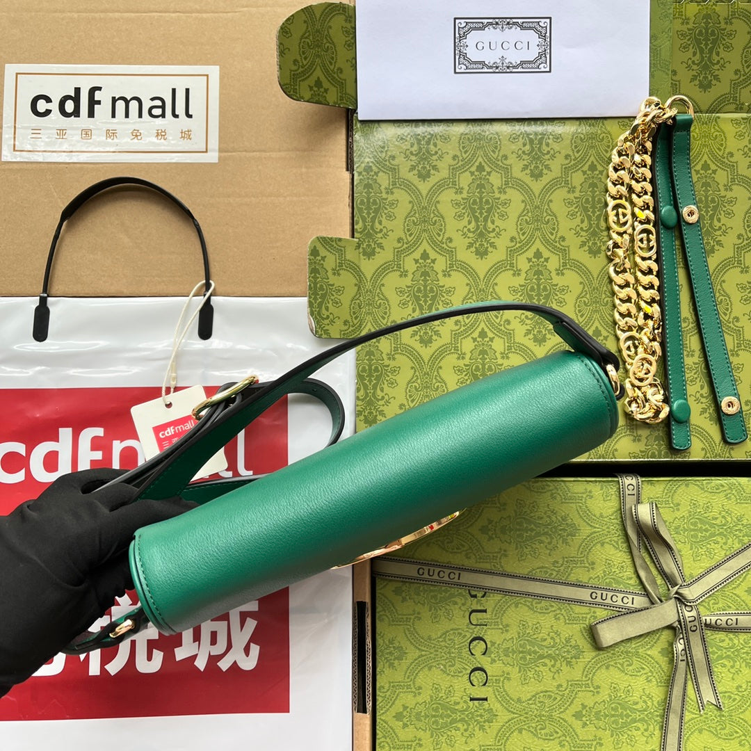 Luxury Gucci BLONDIE SHOULDER BAG 28 IN CASTLETON GREEN LAMBSKIN GOLD HARDWARE