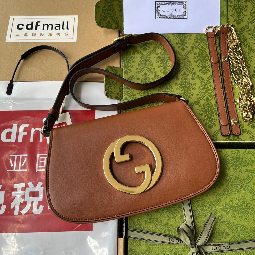 Luxury Gucci BLONDIE SHOULDER BAG 28 IN BRONZE BROWN LAMBSKIN GOLD HARDWARE