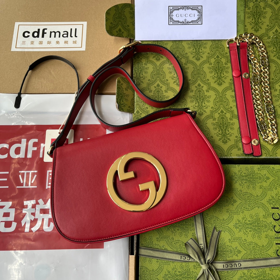 Luxury Gucci BLONDIE SHOULDER BAG 28 IN RED LAMBSKIN GOLD HARDWARE