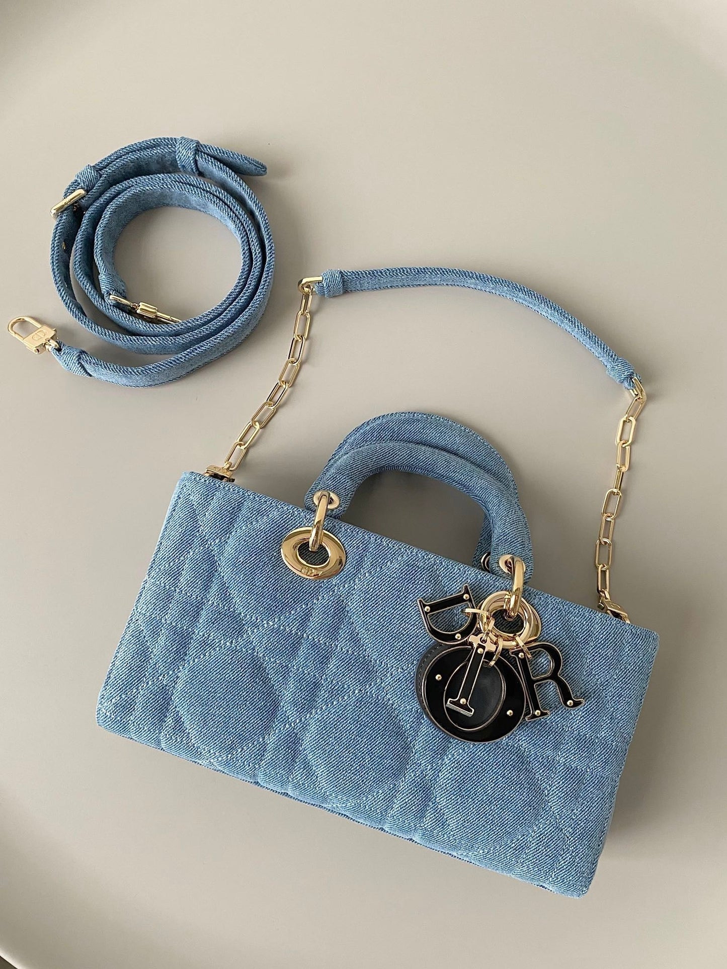 Luxury DiorMEDIUM D-JOY BAG 26 IN LIGHT BLUE MACROCANNAGE DENIM