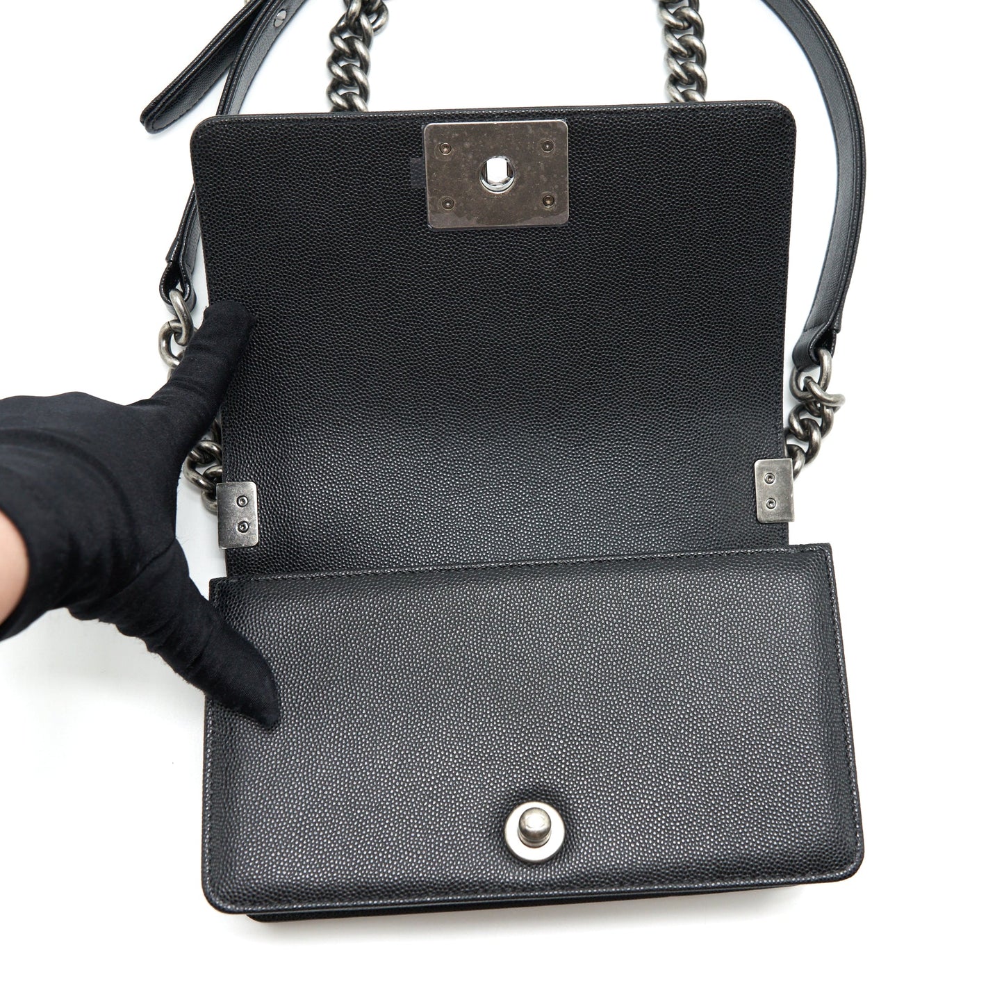 Chanel Small Boy Bag Caviar Black Ruthenium Sliver Hardware (Microchip)