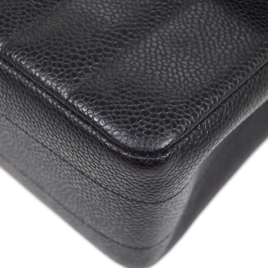 CHANEL★ 1994-1996 Black Caviar Vertical Straight Flap Medium 84568
