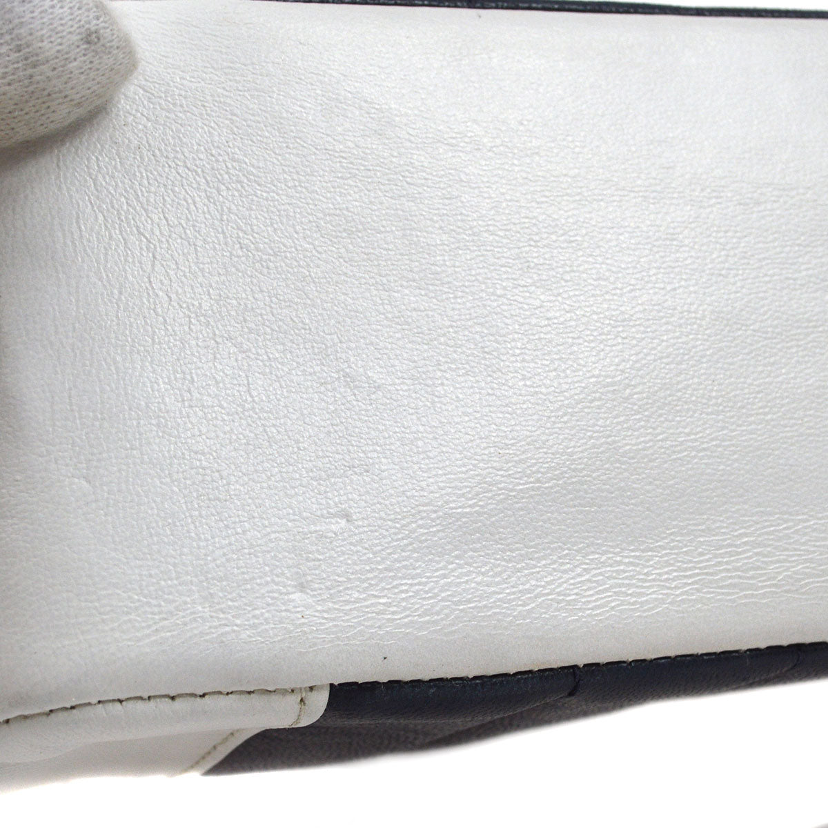CHANEL★ 1993 Navy White Lambskin Vertical Border Flap Small 85081