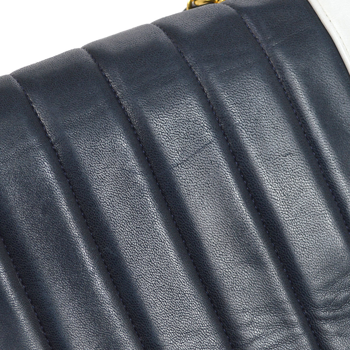 CHANEL★ 1993 Navy White Lambskin Vertical Border Flap Small 85081