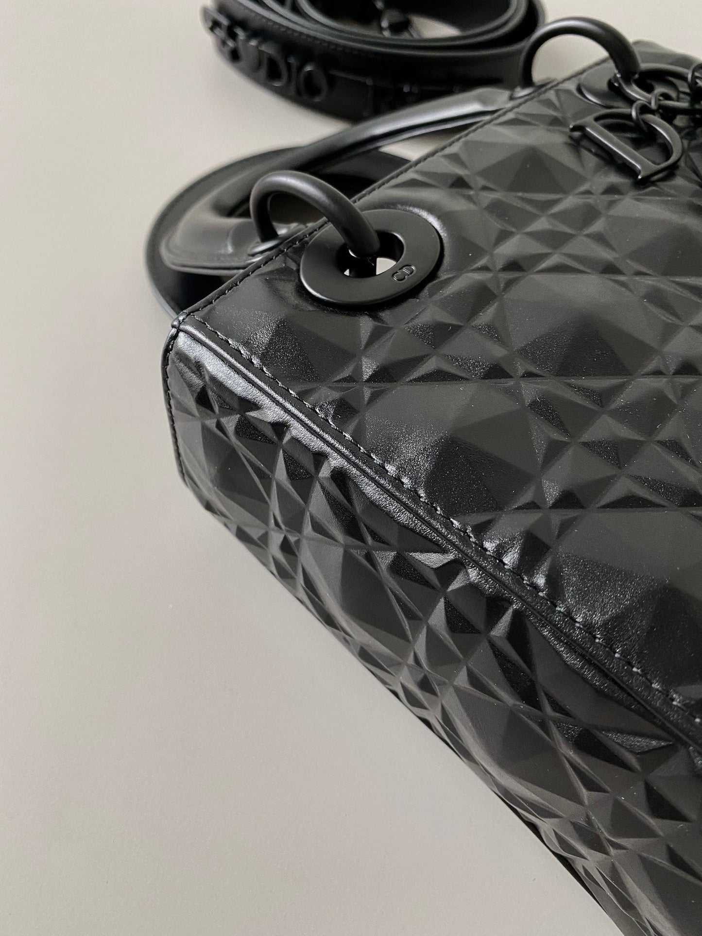 Luxury DiorSMALL LADY 20 ALL BLACK LAMBSKIN DIAMOND MOTIF