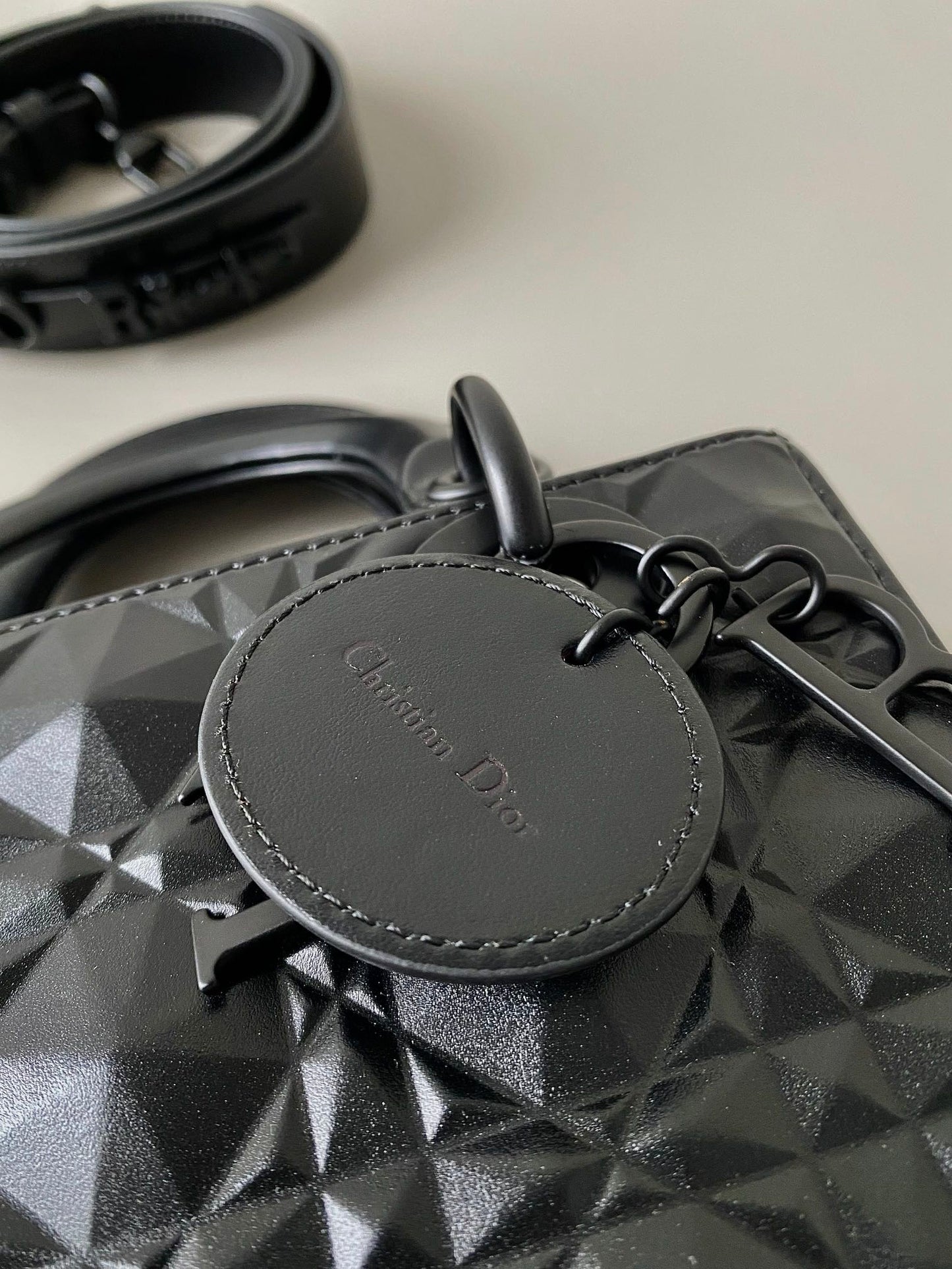 Luxury DiorSMALL LADY 20 ALL BLACK LAMBSKIN DIAMOND MOTIF