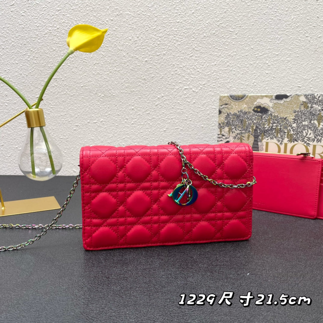 Luxury DiorCARO SLIM POUCH 21 BAG IN CHERRY RED CALFSKIN
