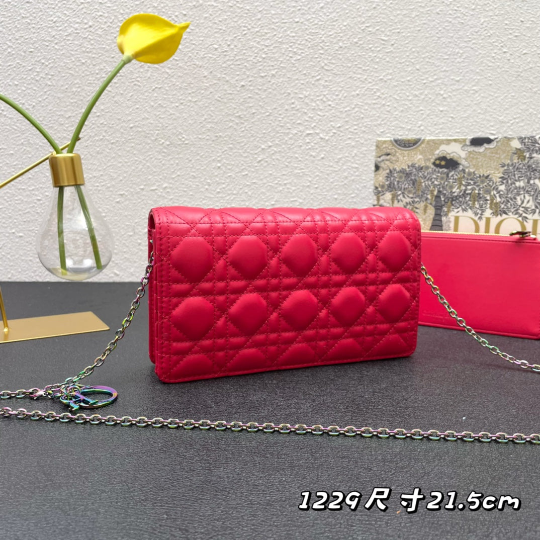 Luxury DiorCARO SLIM POUCH 21 BAG IN CHERRY RED CALFSKIN