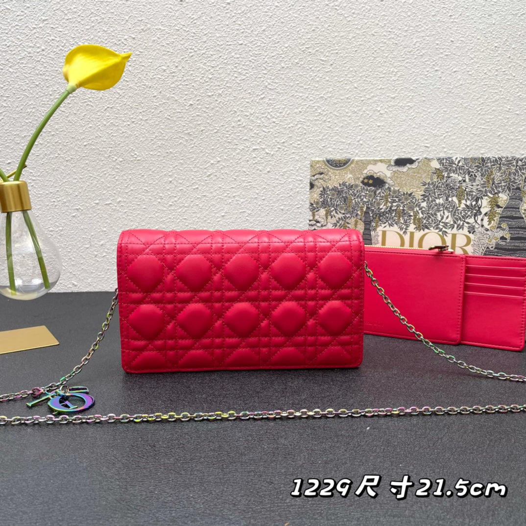 Luxury DiorCARO SLIM POUCH 21 BAG IN CHERRY RED CALFSKIN