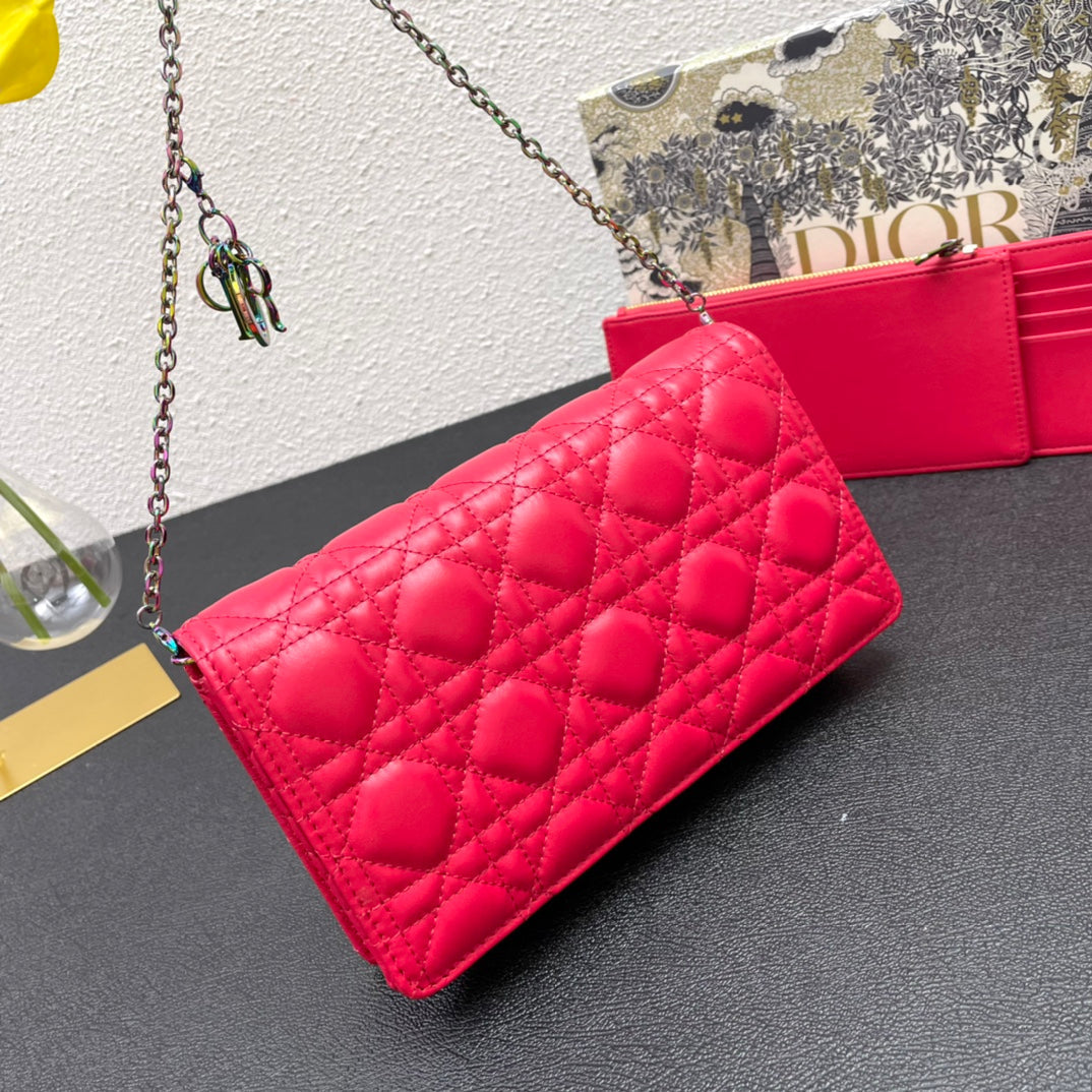 Luxury DiorCARO SLIM POUCH 21 BAG IN CHERRY RED CALFSKIN