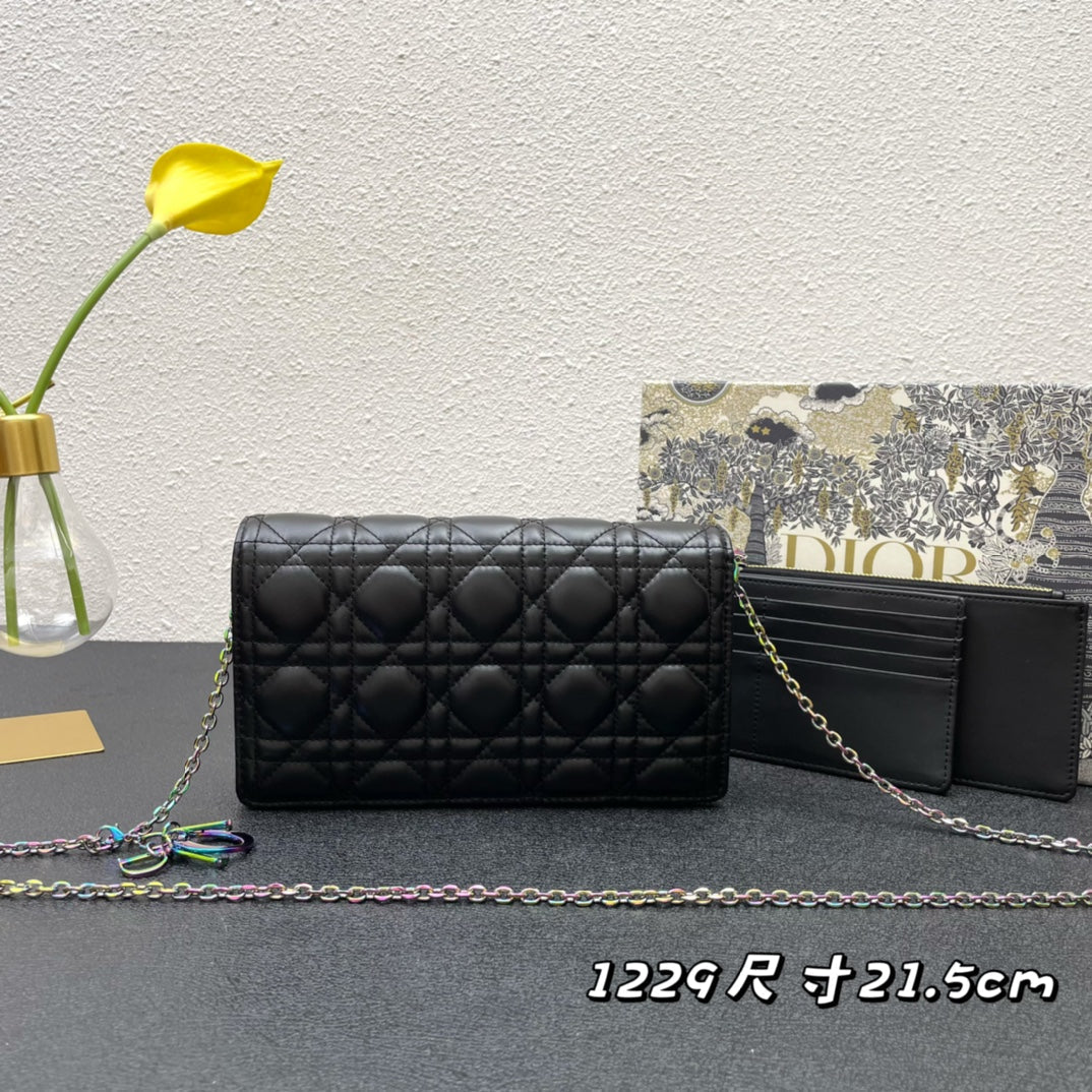 Luxury DiorCARO SLIM POUCH 21 BAG IN BLACK CALFSKIN