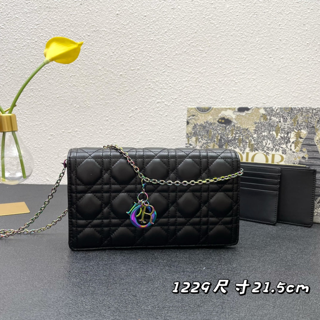 Luxury DiorCARO SLIM POUCH 21 BAG IN BLACK CALFSKIN