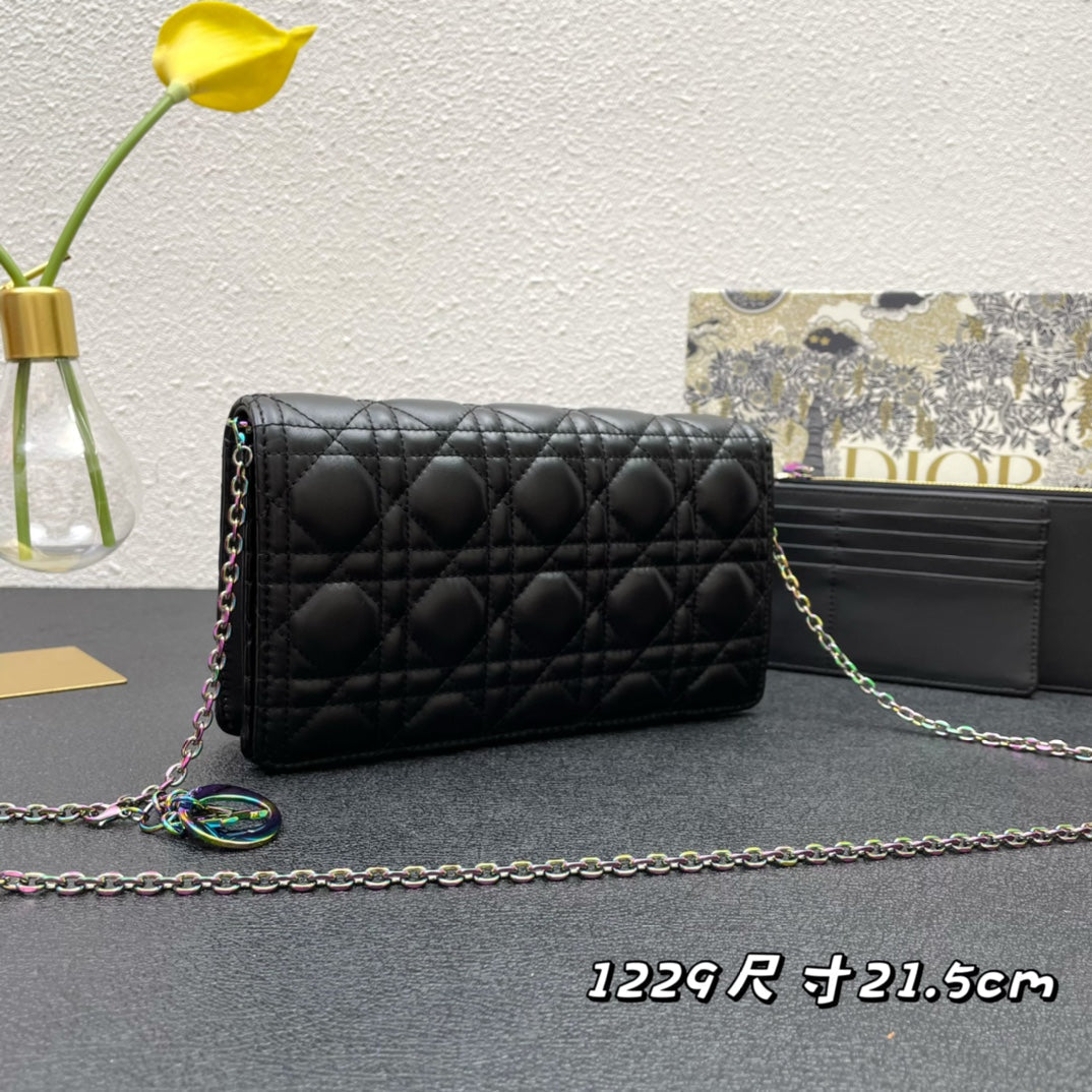 Luxury DiorCARO SLIM POUCH 21 BAG IN BLACK CALFSKIN
