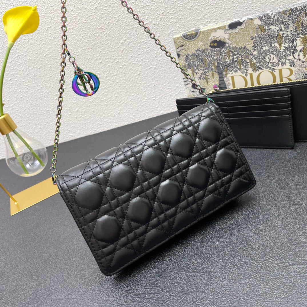 Luxury DiorCARO SLIM POUCH 21 BAG IN BLACK CALFSKIN