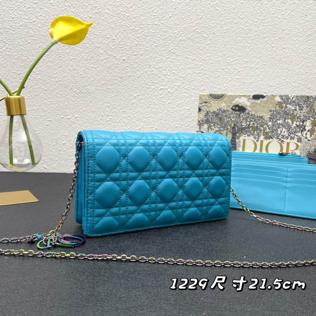 Luxury DiorCARO SLIM POUCH 21 BAG IN SKY BLUE CALFSKIN
