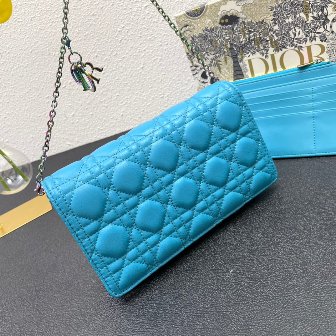 Luxury DiorCARO SLIM POUCH 21 BAG IN SKY BLUE CALFSKIN