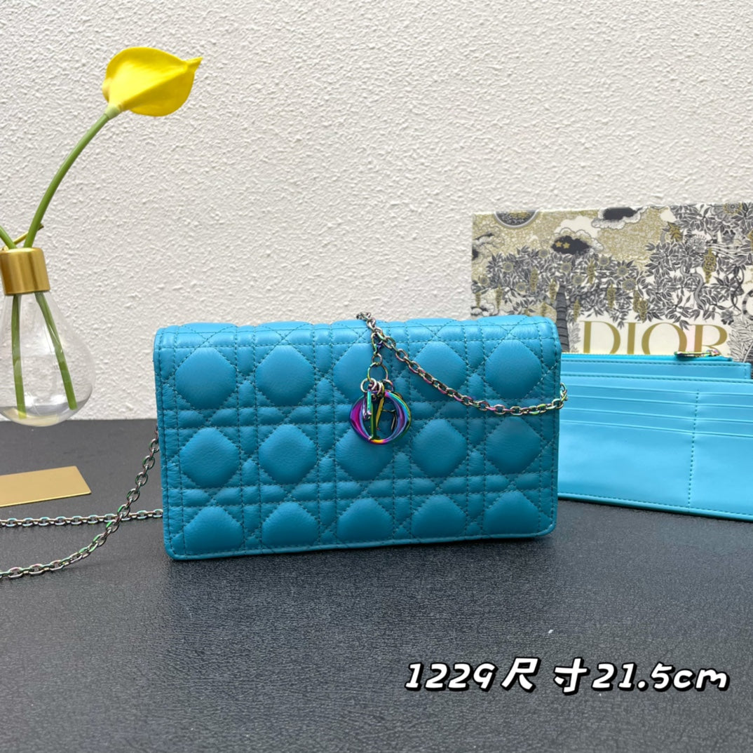 Luxury DiorCARO SLIM POUCH 21 BAG IN SKY BLUE CALFSKIN