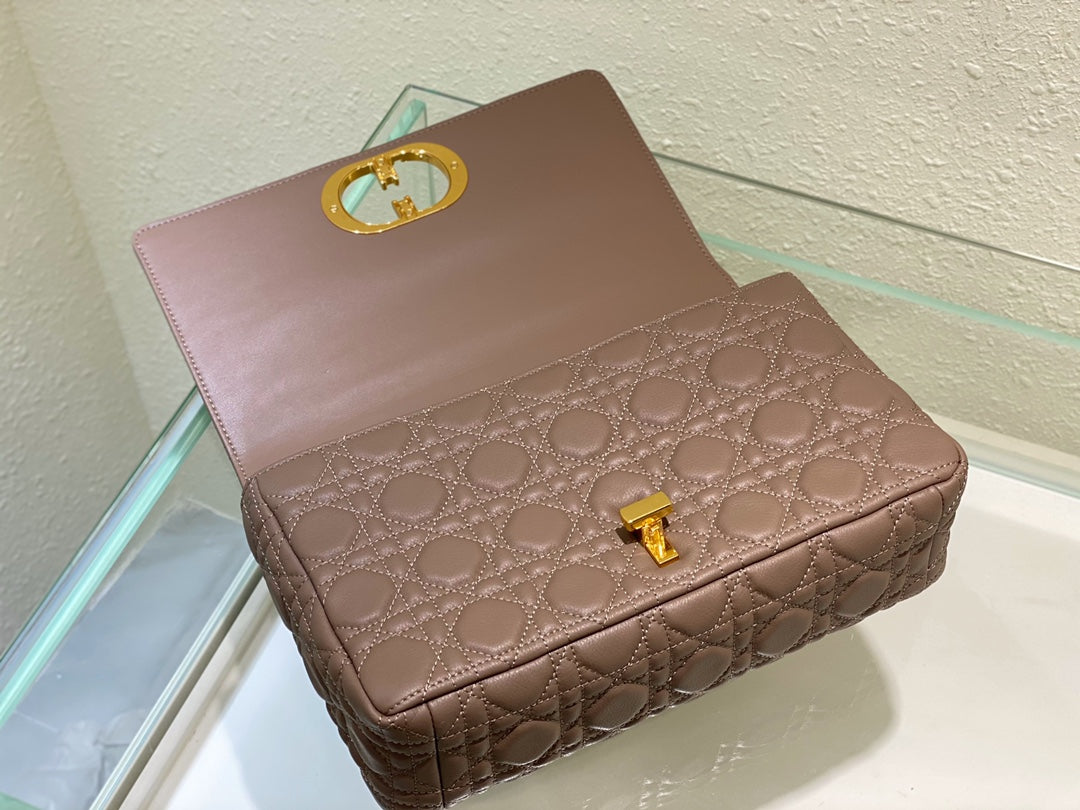 Luxury DiorLARGE CARO BAG 28 WARM TAUPE CALFSKIN